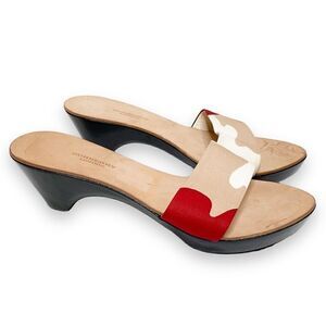 Burberry Vintage Tan Black Cream Red Wooden Heeled Sandals Women’s Size 36.5 (6)